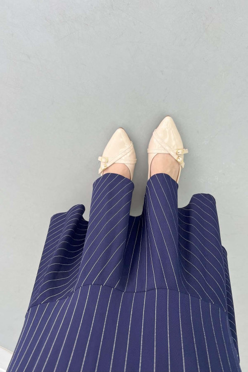 Belted Striped Vest Navy Blue
