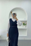 Belted Striped Vest Navy Blue