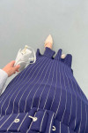 Belted Striped Vest Navy Blue
