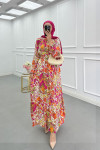 Sare Fashion Belted Patterned Viscose Dress in Multicolor