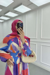 Sare Fashion Belted Patterned Viscose Dress in Multicolor