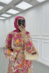 Sare Fashion Belted Patterned Viscose Dress in Multicolor