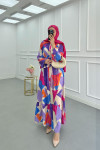 Sare Fashion Belted Patterned Viscose Dress in Multicolor