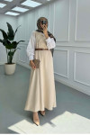 Sare Fashion Belted Sleeveless Dress Beige
