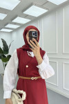 Sare Fashion Belted Sleeveless Dress Burgundy