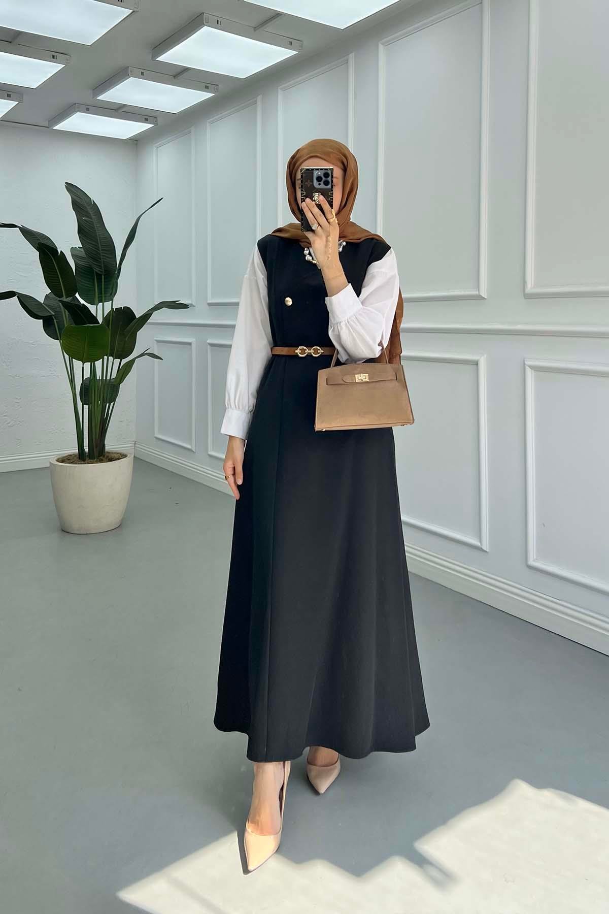 Sare Fashion Belted Sleeveless Dress Black