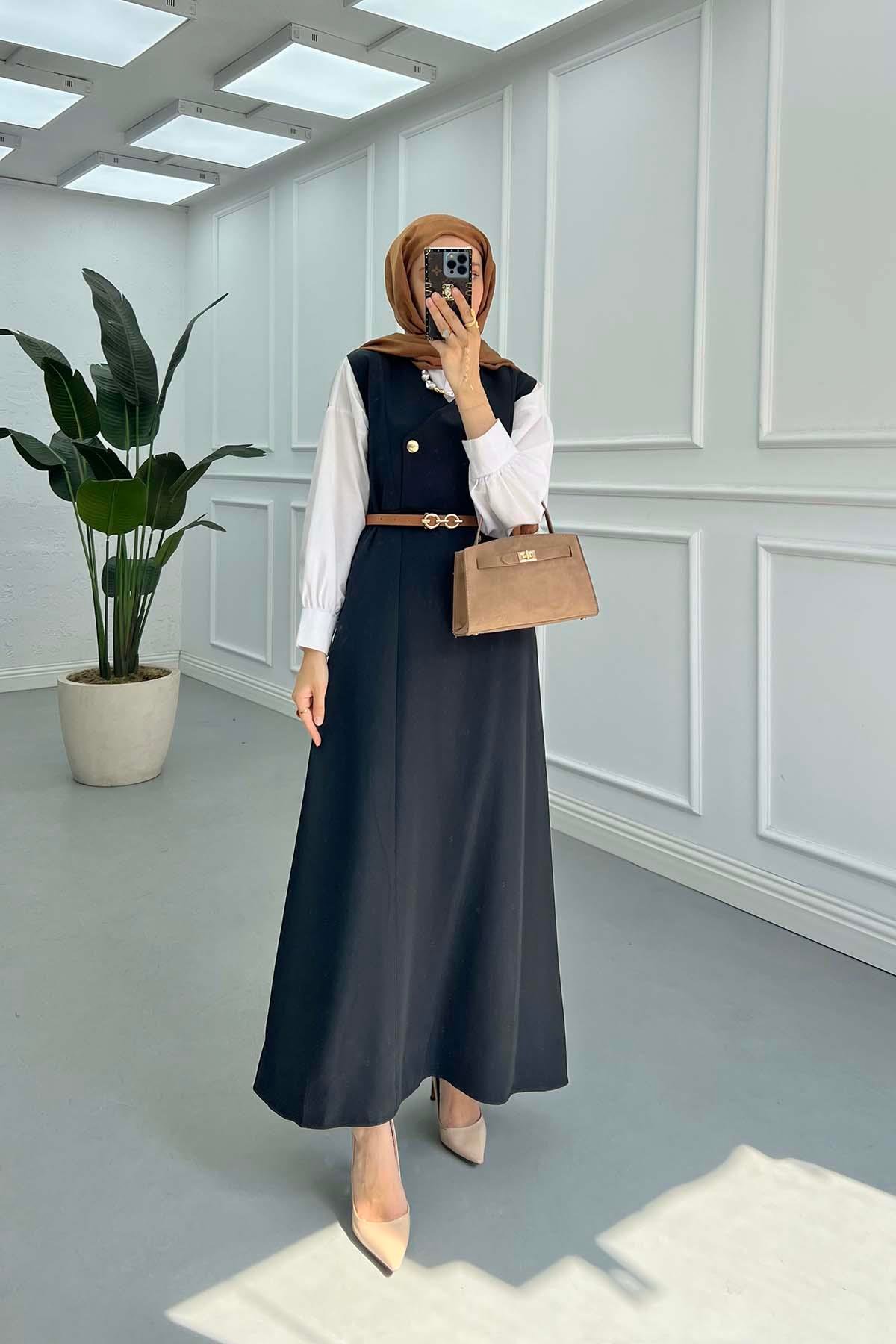 Sare Fashion Belted Sleeveless Dress Black