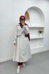 Sare Fashion Belted Denim Trench Coat Gray