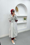 Sare Fashion Belted Denim Trench Coat Gray