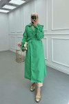 Sare Fashion Belted Denim Trench Coat Dark Green