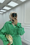 Sare Fashion Belted Denim Trench Coat Dark Green