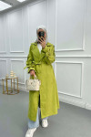 Belted Denim Trench Coat Green