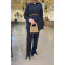 Sare Fashion Belted Leg Detailed Denim Shirt Set Navy Blue