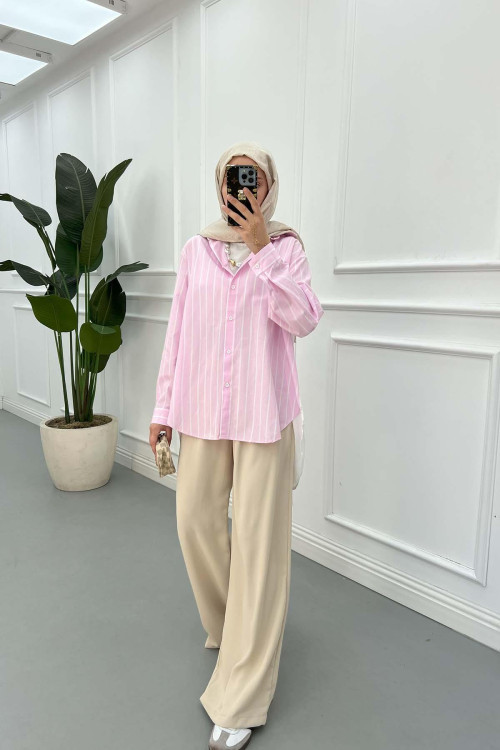 Sare Fashion Belted Palazzo Trousers Beige
