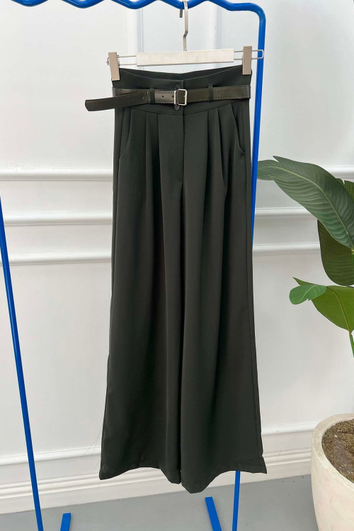 Sare Fashion Belted Palazzo Trousers Khaki