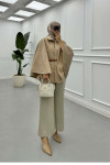Sare Fashion Belted Poncho Coat Mink