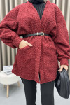 Belted Plush Jacket Claret Red