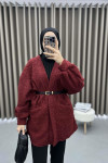 Belted Plush Jacket Claret Red