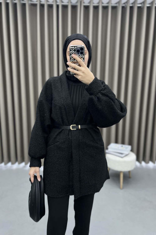 Belted Plush Jacket Black Belted Plush Jacket Black