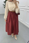 Sare Fashion Belted Pop Skirt Claret Red