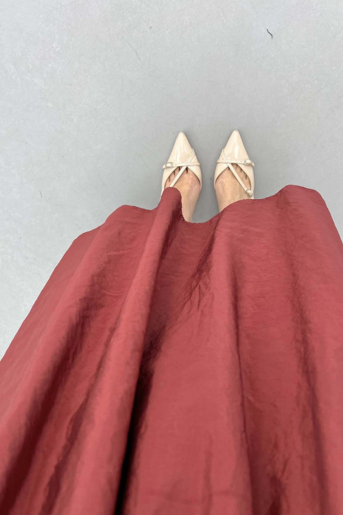 Sare Fashion Belted Pop Skirt Claret Red