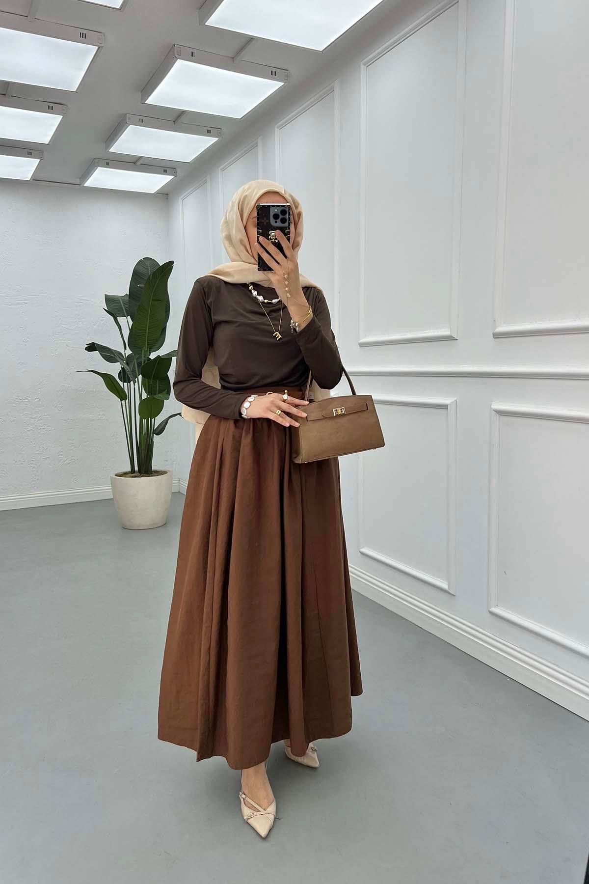 Sare Fashion Belted Pop Skirt Brown
