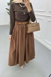 Sare Fashion Belted Pop Skirt Brown