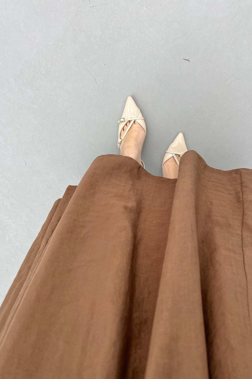 Sare Fashion Belted Pop Skirt Brown