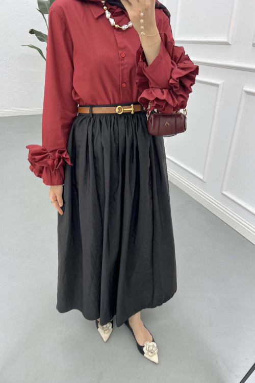 Sare Fashion Belted Pop Skirt Black