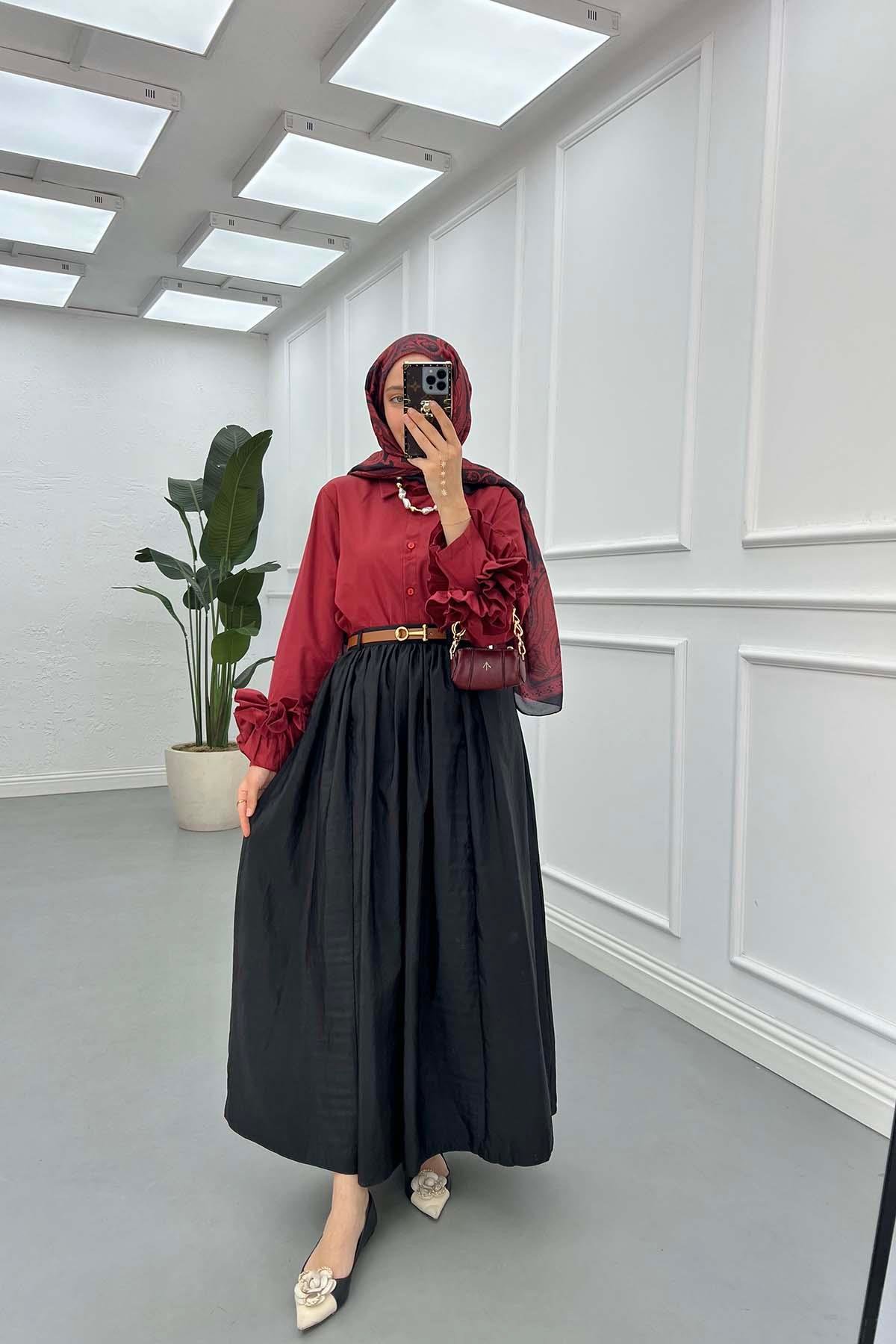 Sare Fashion Belted Pop Skirt Black