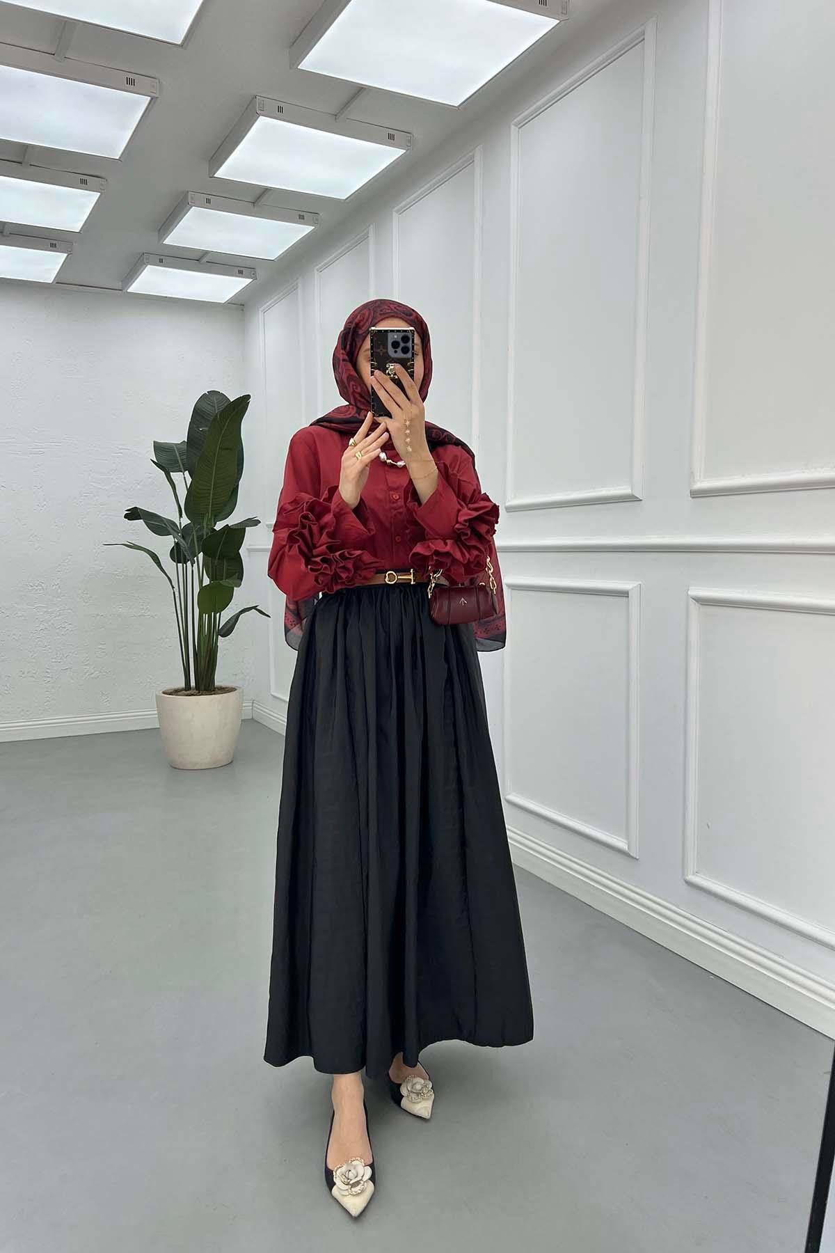 Sare Fashion Belted Pop Skirt Black