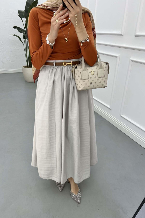 Sare Fashion Belted Pop Skirt Stone