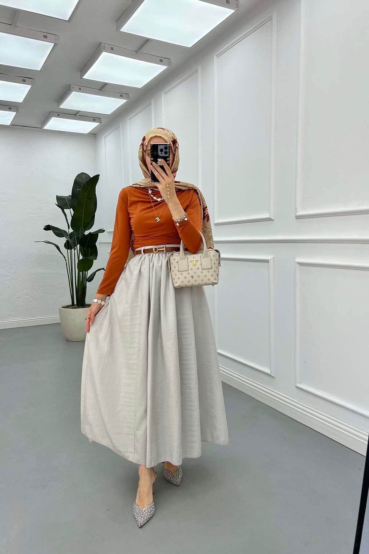 Sare Fashion Belted Pop Skirt Stone