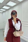 Sare Fashion Belted Vest Set Claret Red