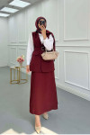 Sare Fashion Belted Vest Set Claret Red