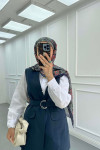 Sare Fashion Belted Vest Set Navy Blue