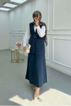 Sare Fashion Belted Vest Set Navy Blue