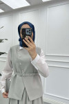Sare Fashion Belted Vest (Lined) Suit Gray