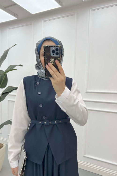 Sare Fashion Belted Vest (Lined) Suit Navy Blue Sare Fashion Belted Vest (Lined) Suit Navy Blue