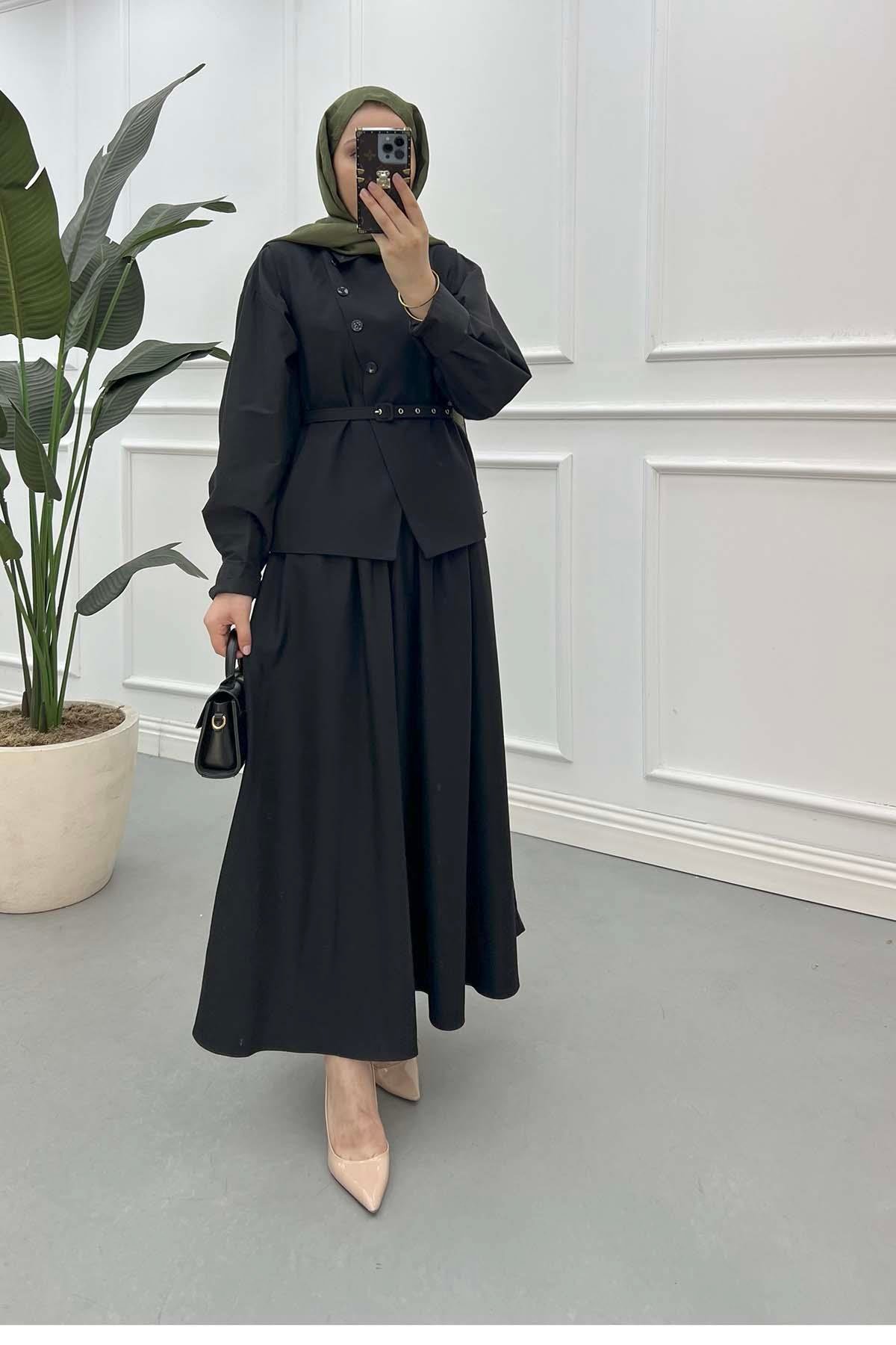 Sare Fashion Belted Vest (Lined) Suit Black