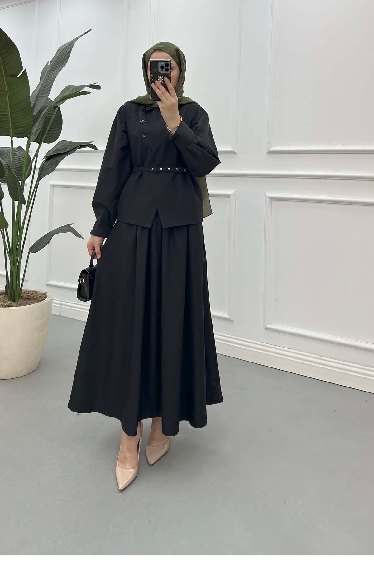 Sare Fashion Belted Vest (Lined) Suit Black