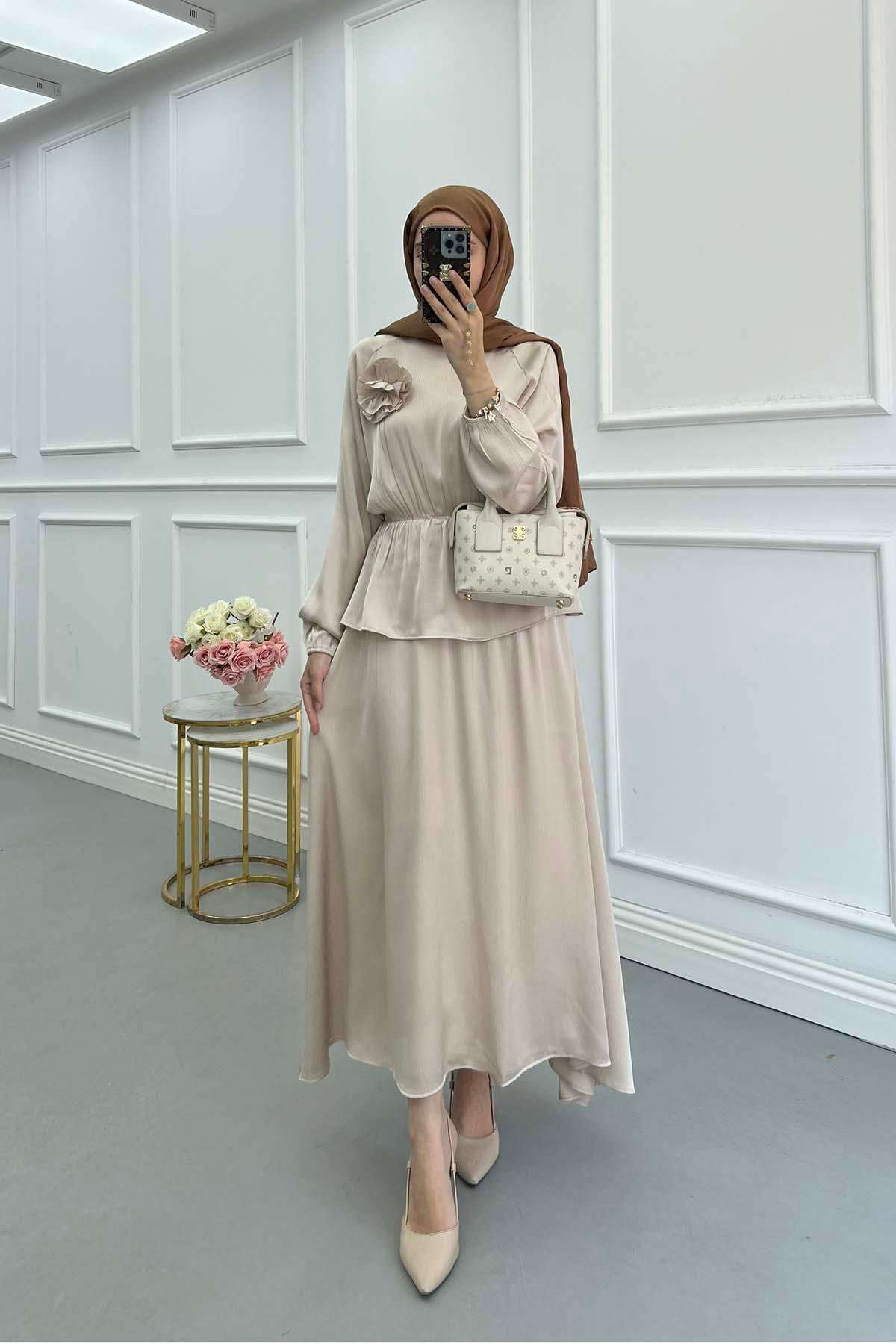 Sare Fashion Beige Floral Skirt Suit