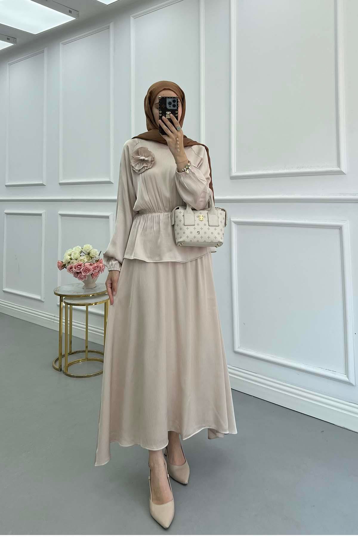 Sare Fashion Beige Floral Skirt Suit