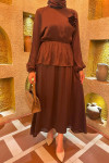 Sare Fashion Floral Skirt Suit Brown