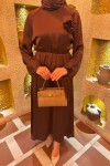 Sare Fashion Floral Skirt Suit Brown
