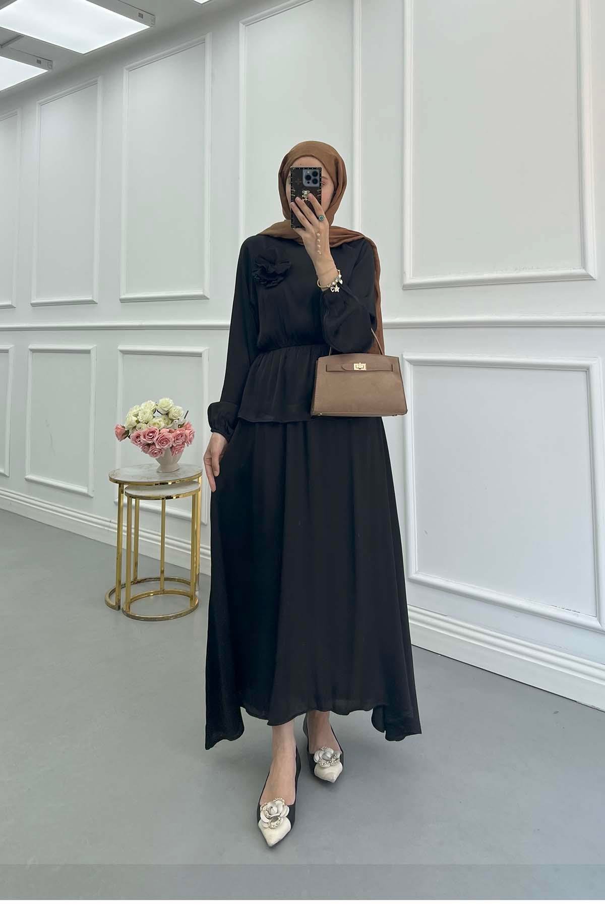 Sare Fashion Floral Skirt Suit Black