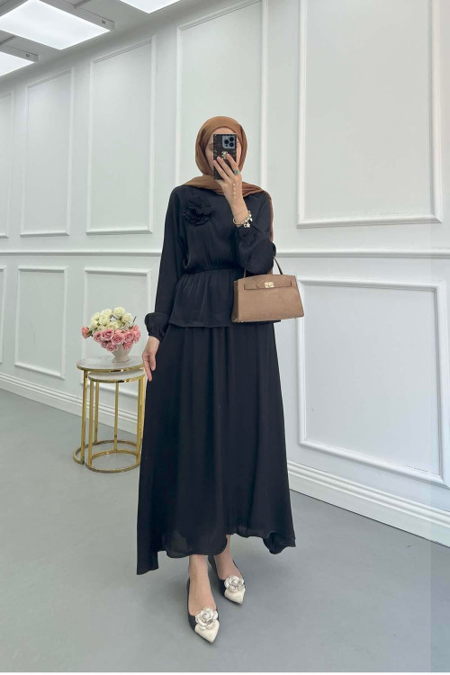 Sare Fashion Floral Skirt Suit Black