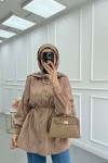 Sare Fashion Self-Striped Belted Shirt Brown