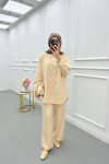 Sare Fashion Self Patterned Shirt Set Beige