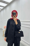 Sare Fashion Self Patterned Shirt Set Black